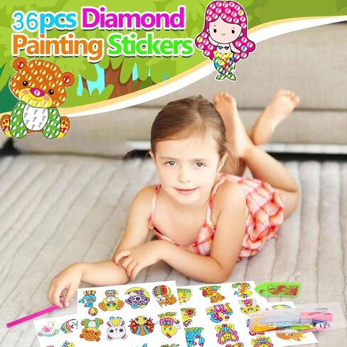 Diamond Painting Stickers Kits for Kids, ACSAUMMY 40 pcs Cute Diamond Arts Paintings Stickers 5D DIY Cartoon Diamond Painting for Kids Mosaic Stickers Gem Arts and Crafts for Kids and Adults Beginners in Kuwait