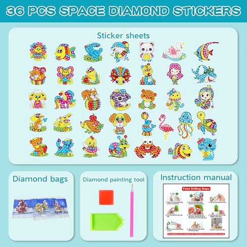 Diamond Painting Stickers Kits for Kids, ACSAUMMY 40 pcs Cute Diamond Arts Paintings Stickers 5D DIY Cartoon Diamond Painting for Kids Mosaic Stickers Gem Arts and Crafts for Kids and Adults Beginners in Kuwait