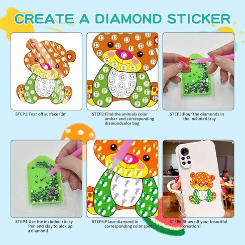 Diamond Painting Stickers Kits for Kids, ACSAUMMY 40 pcs Cute Diamond Arts Paintings Stickers 5D DIY Cartoon Diamond Painting for Kids Mosaic Stickers Gem Arts and Crafts for Kids and Adults Beginners in Kuwait