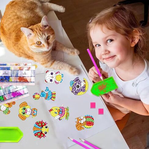 Diamond Painting Stickers Kits for Kids, ACSAUMMY 40 pcs Cute Diamond Arts Paintings Stickers 5D DIY Cartoon Diamond Painting for Kids Mosaic Stickers Gem Arts and Crafts for Kids and Adults Beginners in Kuwait