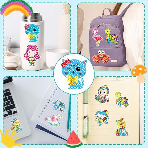 Diamond Painting Stickers Kits for Kids, ACSAUMMY 40 pcs Cute Diamond Arts Paintings Stickers 5D DIY Cartoon Diamond Painting for Kids Mosaic Stickers Gem Arts and Crafts for Kids and Adults Beginners in Kuwait