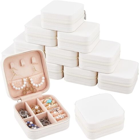 SUPERFINDINGS 12Pcs Travel Jewelry Case Portable White Mini Jewelry Box with Lint Inside Square Jewelry Case Small Organizer Box for Necklace Bracelets Earrings Rings Storage 9.5x9.5x5cm in Saudi Arabia