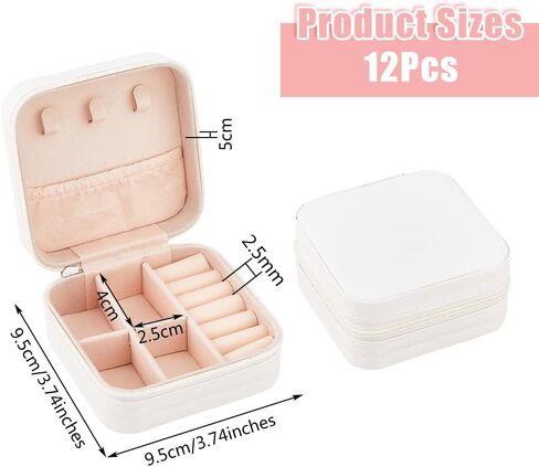 SUPERFINDINGS 12Pcs Travel Jewelry Case Portable White Mini Jewelry Box with Lint Inside Square Jewelry Case Small Organizer Box for Necklace Bracelets Earrings Rings Storage 9.5x9.5x5cm in Saudi Arabia