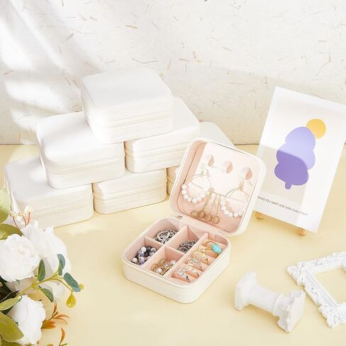 SUPERFINDINGS 12Pcs Travel Jewelry Case Portable White Mini Jewelry Box with Lint Inside Square Jewelry Case Small Organizer Box for Necklace Bracelets Earrings Rings Storage 9.5x9.5x5cm in Saudi Arabia
