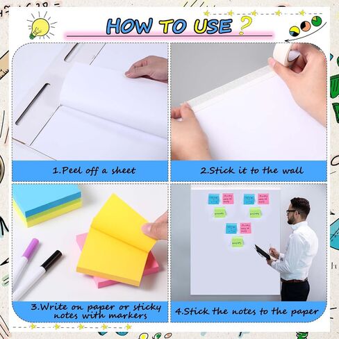 Thenshop Large Easel Pad Easel Pads Bundle with 25 x 30 Inch Chart Paper Pad (50 Sheets/Pack), 8 Dry Erase Markers, 5 Sticky Note Pads and Masking for Classroom Office Craft Art (6 Pack) in Saudi Arabia