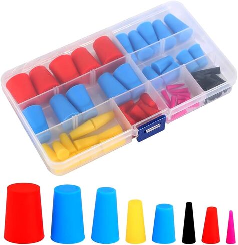 60 قطعة سدادات سيليكون مدببة 8 مقاسات 1/16"-5/8" سدادات مطاطية من السيليكون عالية الحرارة مجموعة سدادات مطاطية عالية الحرارة لحماية الطلاء، ومقابس الفتحات، والرسم، والطلاء in Kuwait