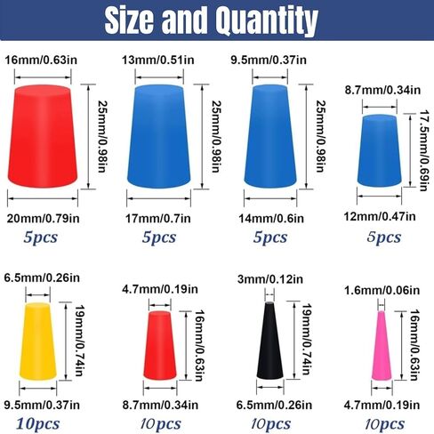 60 قطعة سدادات سيليكون مدببة 8 مقاسات 1/16"-5/8" سدادات مطاطية من السيليكون عالية الحرارة مجموعة سدادات مطاطية عالية الحرارة لحماية الطلاء، ومقابس الفتحات، والرسم، والطلاء in Kuwait