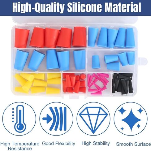 60 قطعة سدادات سيليكون مدببة 8 مقاسات 1/16"-5/8" سدادات مطاطية من السيليكون عالية الحرارة مجموعة سدادات مطاطية عالية الحرارة لحماية الطلاء، ومقابس الفتحات، والرسم، والطلاء in Kuwait