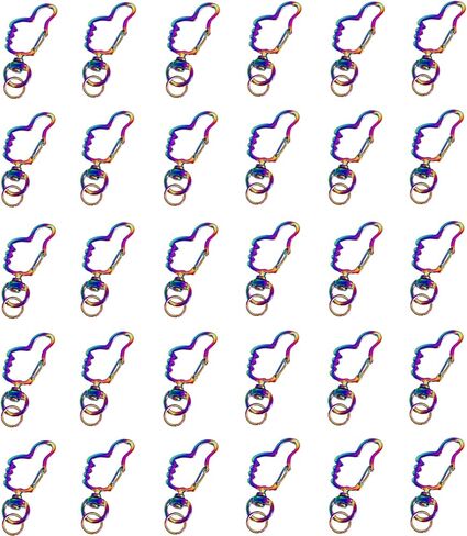 HAN SHENG 30 Pcs Metal Heart Design Spring Snap Keychain Clip Creative Hanging Buckle Key Ring DIY Key Chains Accessories (Rainbow) in Kuwait