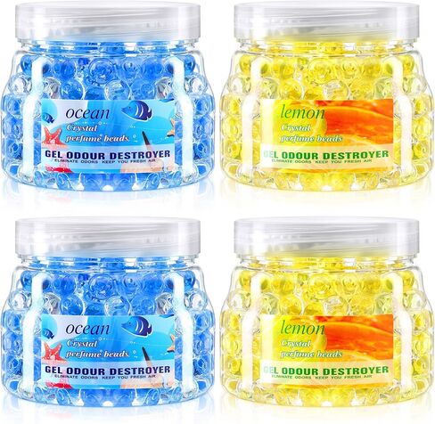 4 Pack Odor Eliminator Gel Beads, 11 Ounce Air Freshener, Eliminates Odor in Bathrooms, Cars, Boats, Rvs and Pet Areas, Bathroom Deodorizer Odor Eliminator (Sea, Lemon Aroma) in Saudi Arabia