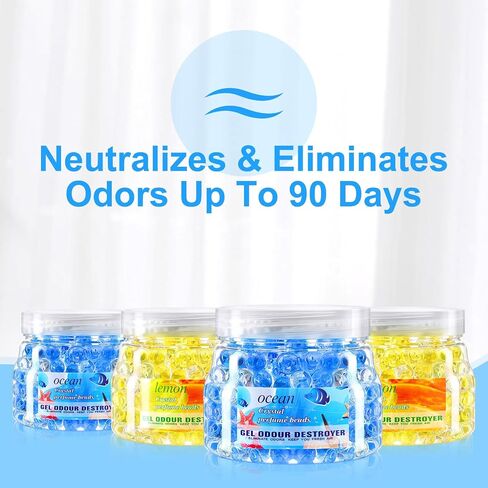 4 Pack Odor Eliminator Gel Beads, 11 Ounce Air Freshener, Eliminates Odor in Bathrooms, Cars, Boats, Rvs and Pet Areas, Bathroom Deodorizer Odor Eliminator (Sea, Lemon Aroma) in Saudi Arabia