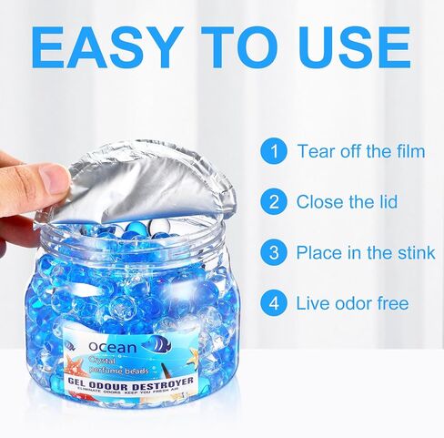 4 Pack Odor Eliminator Gel Beads, 11 Ounce Air Freshener, Eliminates Odor in Bathrooms, Cars, Boats, Rvs and Pet Areas, Bathroom Deodorizer Odor Eliminator (Sea, Lemon Aroma) in Saudi Arabia