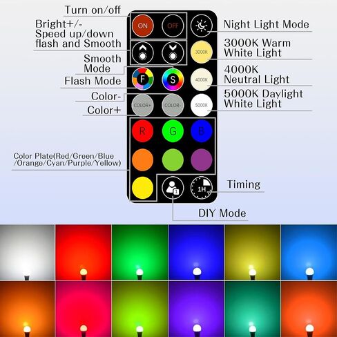 LED Color Changing Light Bulb with Remote Control, 60W Equivalent RGB Bulbs, 8W Dimmable E26 A19 2700K-6000K Warm White Indoor/Outdoor Colored Light Bulbs for Bedroom, Living Room, 2-Pack in Saudi Arabia