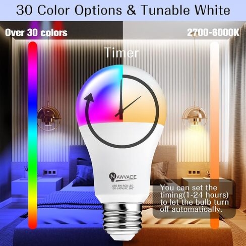 LED Color Changing Light Bulb with Remote Control, 60W Equivalent RGB Bulbs, 8W Dimmable E26 A19 2700K-6000K Warm White Indoor/Outdoor Colored Light Bulbs for Bedroom, Living Room, 2-Pack in Saudi Arabia
