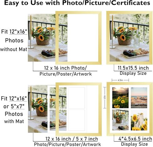 12x16 Picture Frame, 5x7 Collage Picture Frame, Display 4 Pcs 5x7 Photos or 12x16 Picture, Four Opening 5x7 Collage Frame for Wall Hanging, Lightweight 5 x 7 Multi Picture Frame, Black in Saudi Arabia