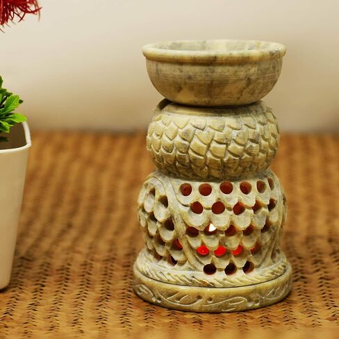 موقد الزيوت العطرية من هاشكارت، سخان ذوبان الشمع المعطر - موزع زيوت عطرية للعلاج بالروائح العلاجية، حامل شموع تيلايت مزخرف للمنزل والمنتجعات الصحية والمكتب in Saudi Arabia