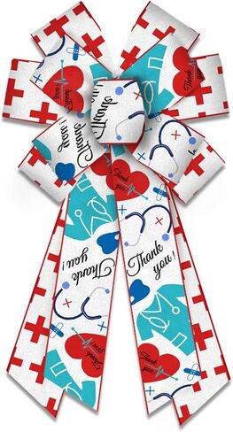 Threetols Healthcare Heroes Wreath Bows, Red White Bows for Wreath Doctor Stethoscope Decorative Bows for Front Thank You Nurse Day Ornaments Hanging Wreath Bow for Indoor Outdoor Decor in Saudi Arabia