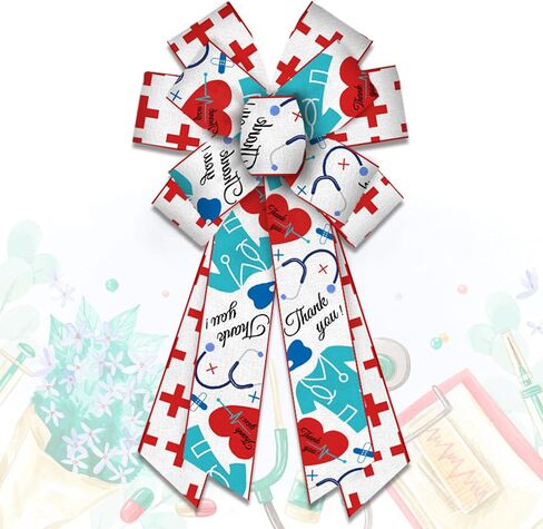 Threetols Healthcare Heroes Wreath Bows, Red White Bows for Wreath Doctor Stethoscope Decorative Bows for Front Thank You Nurse Day Ornaments Hanging Wreath Bow for Indoor Outdoor Decor in Saudi Arabia