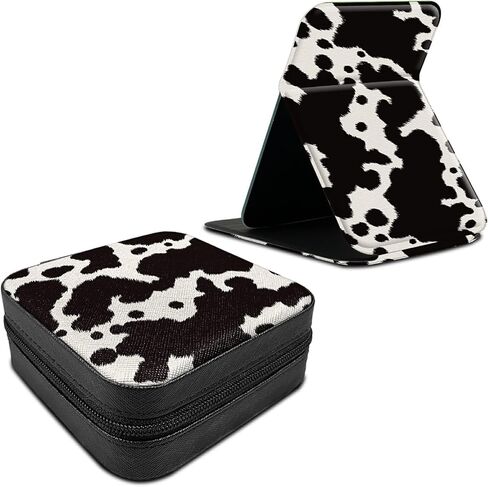 Travel Jewelry Box Plus Mini Folding Mirror, PU Leather Women Jewelry Storage Case Small Portable Jewellery Organizer Holder for Rings Earrings Necklaces Bracelets, Cow Print in Saudi Arabia