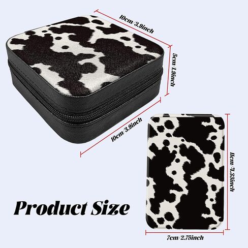 Travel Jewelry Box Plus Mini Folding Mirror, PU Leather Women Jewelry Storage Case Small Portable Jewellery Organizer Holder for Rings Earrings Necklaces Bracelets, Cow Print in Saudi Arabia