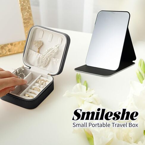 Travel Jewelry Box Plus Mini Folding Mirror, PU Leather Women Jewelry Storage Case Small Portable Jewellery Organizer Holder for Rings Earrings Necklaces Bracelets, Cow Print in Saudi Arabia