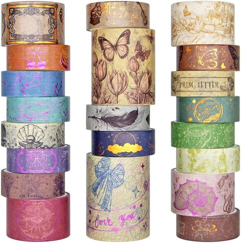Cute 48 Rolls Washi Tape Set,Foil Gold Thin Decorative Masking Washi Tapes,3MM Wide DIY Paper Tape for DIY Craft Scrapbooking Gift Wrapping Planner in Saudi Arabia