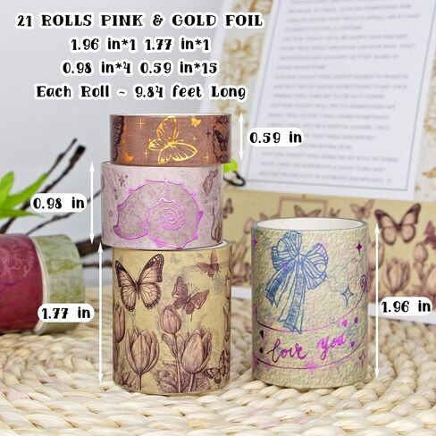 Cute 48 Rolls Washi Tape Set,Foil Gold Thin Decorative Masking Washi Tapes,3MM Wide DIY Paper Tape for DIY Craft Scrapbooking Gift Wrapping Planner in Saudi Arabia