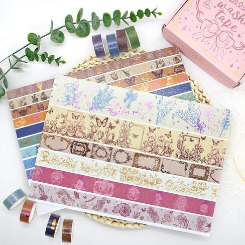 Cute 48 Rolls Washi Tape Set,Foil Gold Thin Decorative Masking Washi Tapes,3MM Wide DIY Paper Tape for DIY Craft Scrapbooking Gift Wrapping Planner in Saudi Arabia