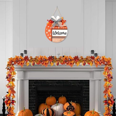FWIEXA Thanksgiving Welcome Wood Hanging Sign(12"x11.4"), Harvest Flowers Thanksgiving Door hanger with Pumpkins Maple Leaves Hazelnuts, Thanksgiving Gift in Saudi Arabia
