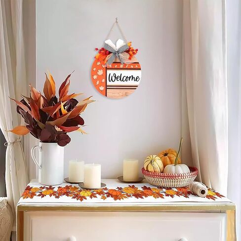 FWIEXA Thanksgiving Welcome Wood Hanging Sign(12"x11.4"), Harvest Flowers Thanksgiving Door hanger with Pumpkins Maple Leaves Hazelnuts, Thanksgiving Gift in Saudi Arabia
