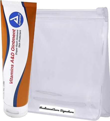 A&D Ointment Bundle. Include: 1 Pack of RadianceAura Signature Leak-Proof Travel Bag (5x7in) +1 Pack Vitamin A and D Ointment Skin Protectant (4 Oz) for Diaper Rash and Discomfort in Saudi Arabia