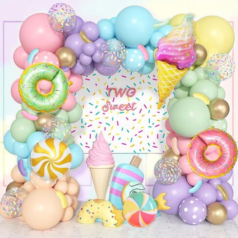 Donut Birthday Party Decorations, 116Pcs Donut Balloons Garland Grow Up Party Supplies Donut Banner Pink Blue Confetti Pearlescent Foil Balloons for Sweet Birthday Party Baby Shower Decorations in Kuwait