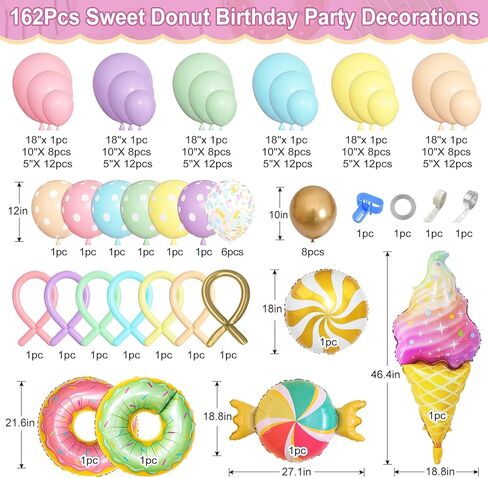 Donut Birthday Party Decorations, 116Pcs Donut Balloons Garland Grow Up Party Supplies Donut Banner Pink Blue Confetti Pearlescent Foil Balloons for Sweet Birthday Party Baby Shower Decorations in Kuwait