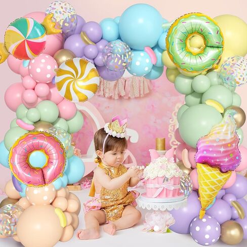 Donut Birthday Party Decorations, 116Pcs Donut Balloons Garland Grow Up Party Supplies Donut Banner Pink Blue Confetti Pearlescent Foil Balloons for Sweet Birthday Party Baby Shower Decorations in Kuwait