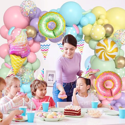 Donut Birthday Party Decorations, 116Pcs Donut Balloons Garland Grow Up Party Supplies Donut Banner Pink Blue Confetti Pearlescent Foil Balloons for Sweet Birthday Party Baby Shower Decorations in Kuwait