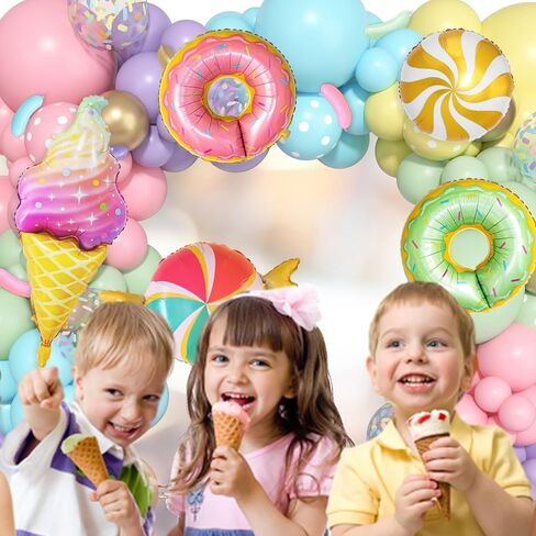 Donut Birthday Party Decorations, 116Pcs Donut Balloons Garland Grow Up Party Supplies Donut Banner Pink Blue Confetti Pearlescent Foil Balloons for Sweet Birthday Party Baby Shower Decorations in Kuwait