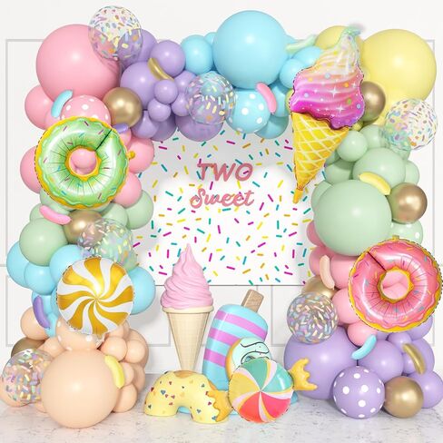 Donut Birthday Party Decorations, 116Pcs Donut Balloons Garland Grow Up Party Supplies Donut Banner Pink Blue Confetti Pearlescent Foil Balloons for Sweet Birthday Party Baby Shower Decorations in Kuwait