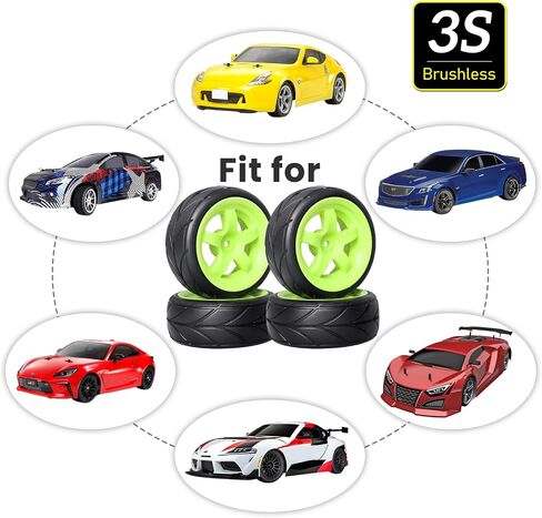 Pre-Glued OD 2.55" 12mm Hex Wheels Rims and Rubber Tires for Traxxas Tamiya HPI HSP Redcat RC 1/10 On Road Racing Car, Set of 4 (Color C) in Saudi Arabia