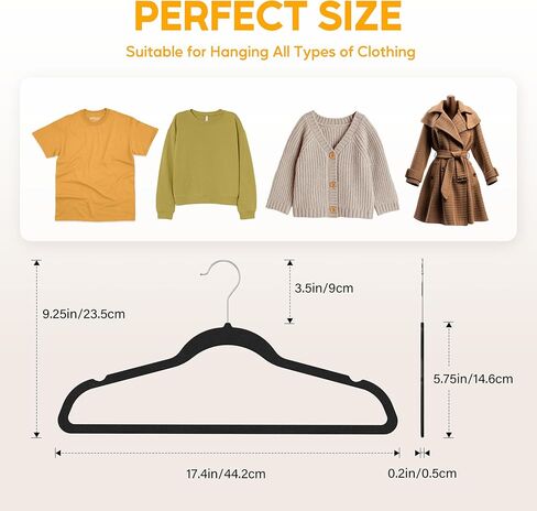 HealSmart 30 حزمة من الشماعات المخملية شديدة التحمل، شماعات لباد غير قابلة للانزلاق مع شقوق كتف، شماعات للمعاطف والسراويل وملابس الفساتين، أسود in Kuwait