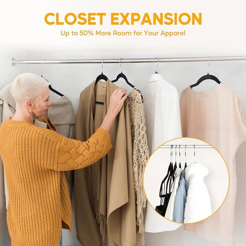 HealSmart 30 حزمة من الشماعات المخملية شديدة التحمل، شماعات لباد غير قابلة للانزلاق مع شقوق كتف، شماعات للمعاطف والسراويل وملابس الفساتين، أسود in Kuwait