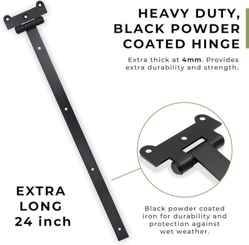 مفصلات أبواب سوداء مقاس 24 بوصة - مفصلات بوابة مكونة من قطعتين مع 14 براغي تثبيت - هيكل حديدي سميك بسمك 4 مم مع طلاء مسحوق أسود - مثالي للبوابات والحظائر والحظائر in Kuwait