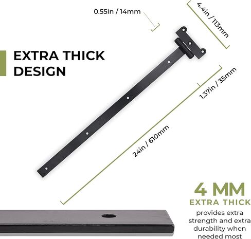 مفصلات أبواب سوداء مقاس 24 بوصة - مفصلات بوابة مكونة من قطعتين مع 14 براغي تثبيت - هيكل حديدي سميك بسمك 4 مم مع طلاء مسحوق أسود - مثالي للبوابات والحظائر والحظائر in Kuwait