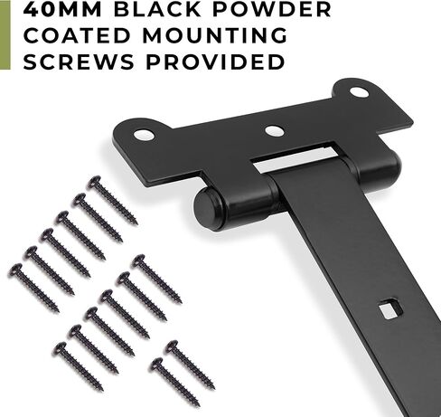 مفصلات أبواب سوداء مقاس 24 بوصة - مفصلات بوابة مكونة من قطعتين مع 14 براغي تثبيت - هيكل حديدي سميك بسمك 4 مم مع طلاء مسحوق أسود - مثالي للبوابات والحظائر والحظائر in Kuwait