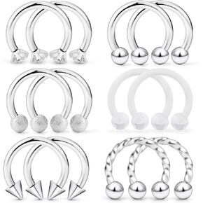 Dyknasz Horseshoe Circular Barbell Clear Diamond CZ Braided Barbell Nose Septum Rings Hoop Helix Cartilage Earring Surgical Steel Piercing Jewelry Retainer for Women Men 16G 3/8"(10mm)
