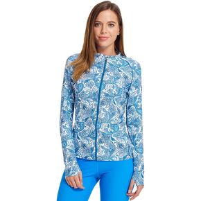 Micosuza Women's Long Sleeve Rashguard Zip Front Sun Protection Swim Shirt Printed Swimsuit Top