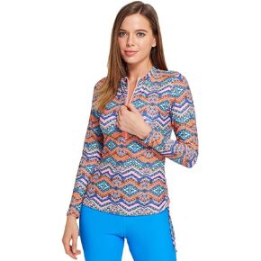 Micosuza Women's Long Sleeve Rashguard Zip Front Sun Protection Swim Shirt Printed Swimsuit Top