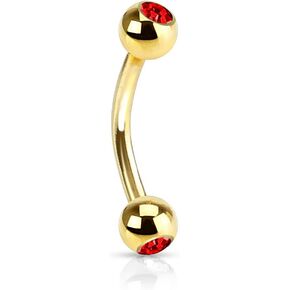 Dynamique Gold Plated Over 316L Surgical Steel Double Jeweled Eyebrow Rings (Sold Per Piece)