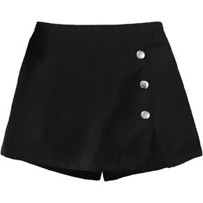 Floerns Girl's Casual Elastic Waist Button Front Split Hem Skorts Shorts