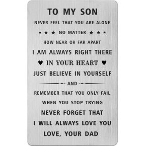 LGQDYMZ Son Birthday Card Gifts from Dad - Never Feel That You Are Alone - Son Birthday Wedding Graduation Wallet Card Gifts for Little Boy
