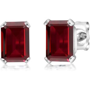 Gem Stone King 925 Sterling Silver Emerald Cut 6X4MM Gemstone Birthstone Stud Earrings For Women